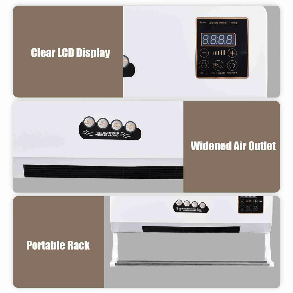 Heater Fan 2 in 1 Heating Nature Wind Timing Digital Display Wall Mounted Space Heater for Home Dormitory