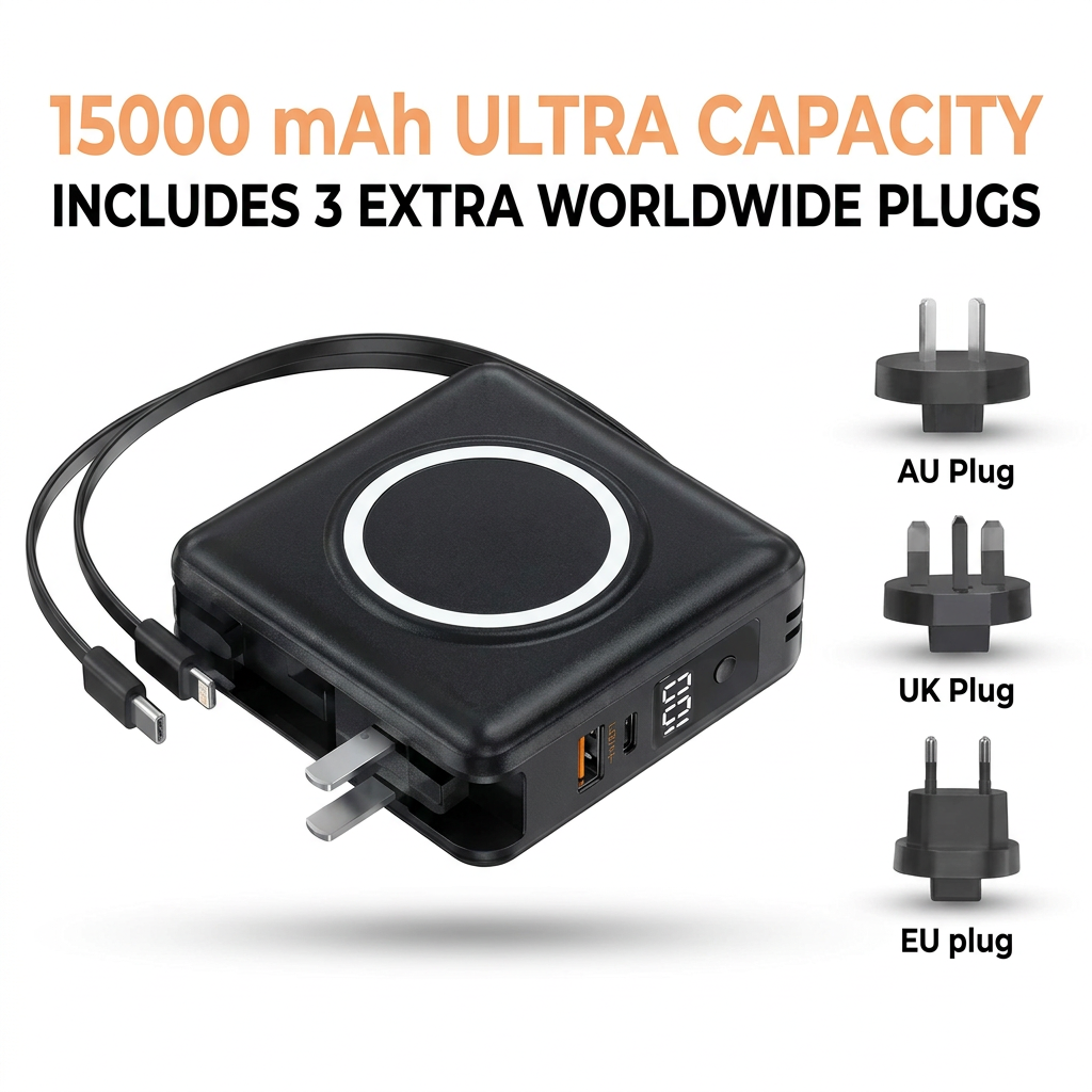 KAMTIVO™ Global Ultra: 15,000mAh 5-in-1 Travel Power Bank